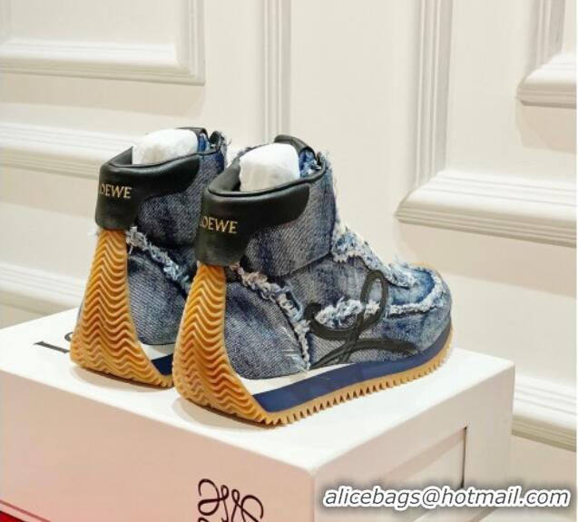 1:1 Loewe Denim Flow High Top Sneakers Blue 238172