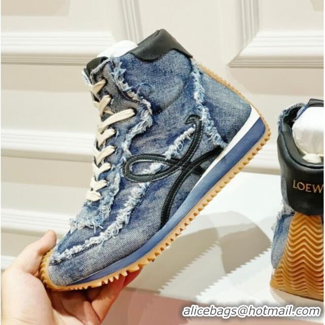 1:1 Loewe Denim Flow High Top Sneakers Blue 238172