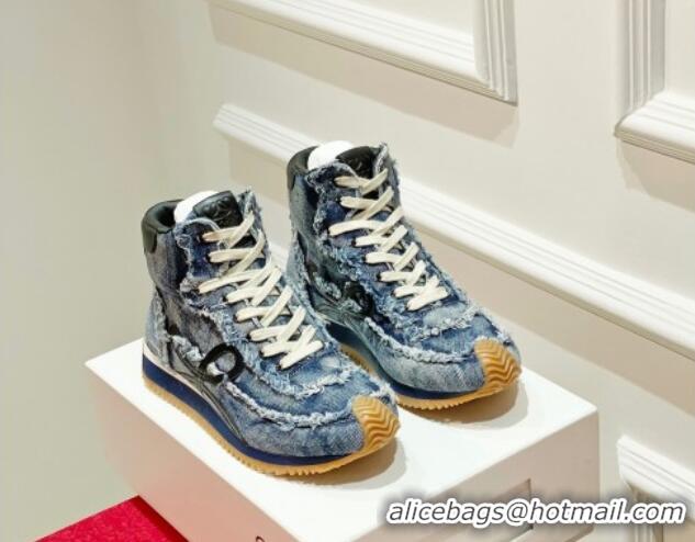 1:1 Loewe Denim Flow High Top Sneakers Blue 238172