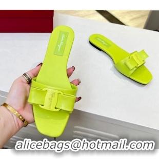 Lowest Cost Salvatore Ferragamo Alice Vara Bow Patent Leather Flat Slide Sandals Neon Green 012968