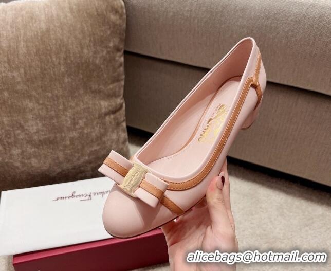 Luxury Discount Salvatore Ferragamo Vara Bow Calfskin Pumps 3.5cm Pink 022501