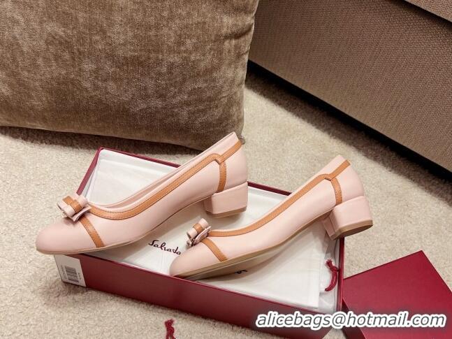 Luxury Discount Salvatore Ferragamo Vara Bow Calfskin Pumps 3.5cm Pink 022501