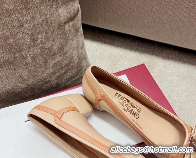 Luxury Salvatore Ferragamo Vara Bow Calfskin Pumps 3.5cm Beige 3022502