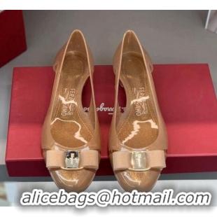 Luxury Cheap Salvatore Ferragamo Vara Bow PVC Ballerinas Brown 0323039