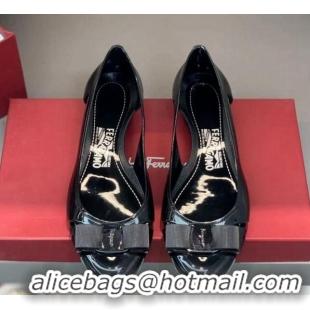 Luxury Salvatore Ferragamo Vara Bow PVC Ballerinas Black 0323040