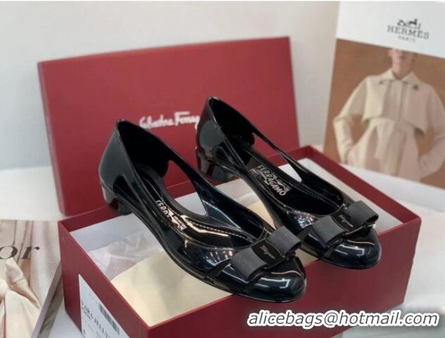 Luxury Salvatore Ferragamo Vara Bow PVC Ballerinas Black 0323040