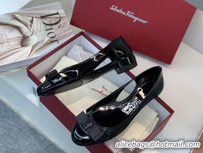 Luxury Salvatore Ferragamo Vara Bow PVC Ballerinas Black 0323040