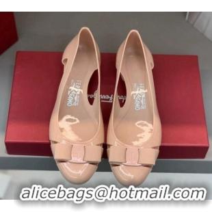 Classic Practical Salvatore Ferragamo Vara Bow PVC Ballerinas Nude 0323041