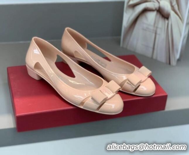 Classic Practical Salvatore Ferragamo Vara Bow PVC Ballerinas Nude 0323041