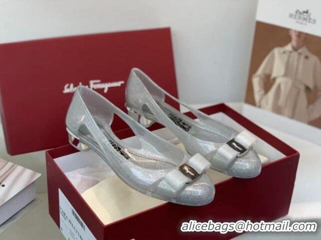 Unique Discount Salvatore Ferragamo Vara Bow PVC Ballerinas Grey 0323042