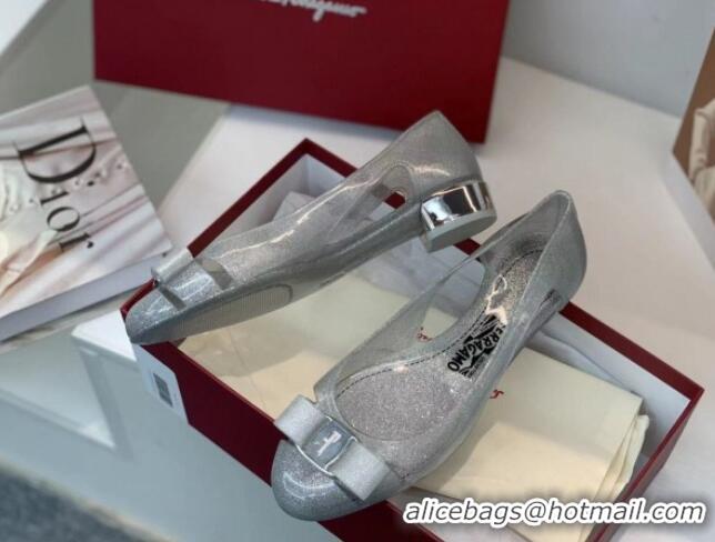 Unique Discount Salvatore Ferragamo Vara Bow PVC Ballerinas Grey 0323042