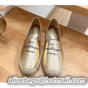 Feminine Ferragamo Metallic Leather and Rope Espadrilles Gold 758335