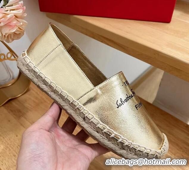 Feminine Ferragamo Metallic Leather and Rope Espadrilles Gold 758335