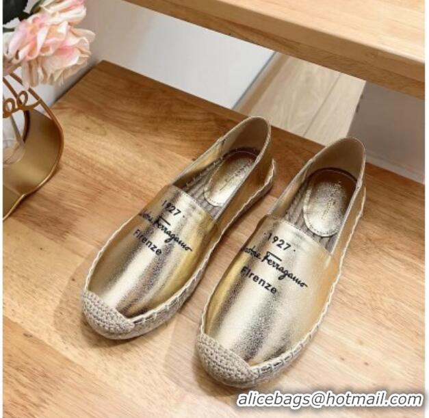 Feminine Ferragamo Metallic Leather and Rope Espadrilles Gold 758335