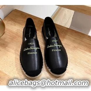 Charming Ferragamo calfskin and Rope Espadrilles Black 703052