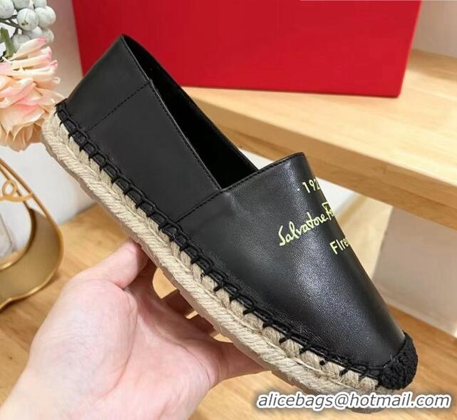 Charming Ferragamo calfskin and Rope Espadrilles Black 703052