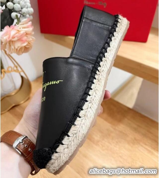 Charming Ferragamo calfskin and Rope Espadrilles Black 703052