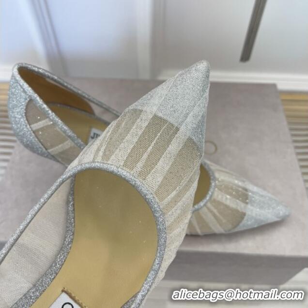 Good Quality Jimmy Choo Love Mesh and Glitter Pumps 8.5cm Silver 013018