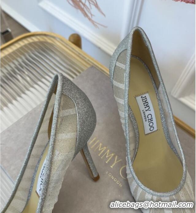 Good Quality Jimmy Choo Love Mesh and Glitter Pumps 8.5cm Silver 013018