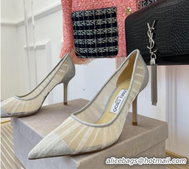 Good Quality Jimmy Choo Love Mesh and Glitter Pumps 8.5cm Silver 013018