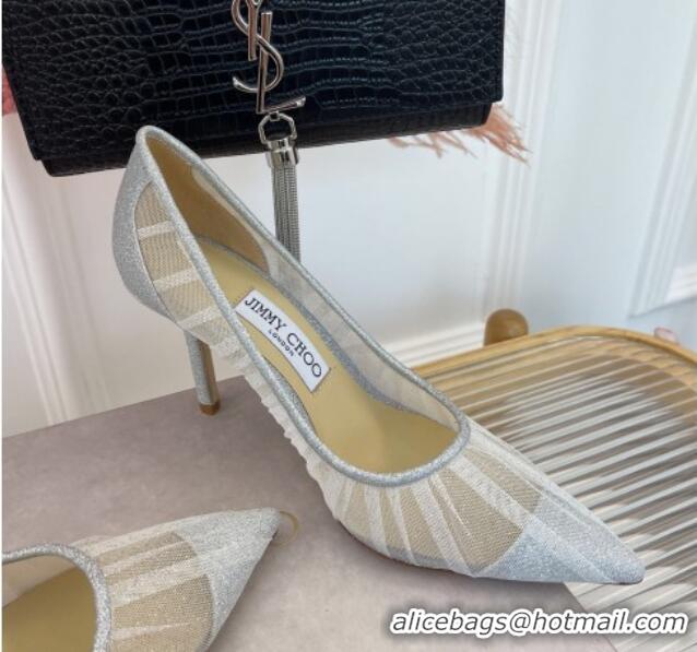 Good Quality Jimmy Choo Love Mesh and Glitter Pumps 8.5cm Silver 013018