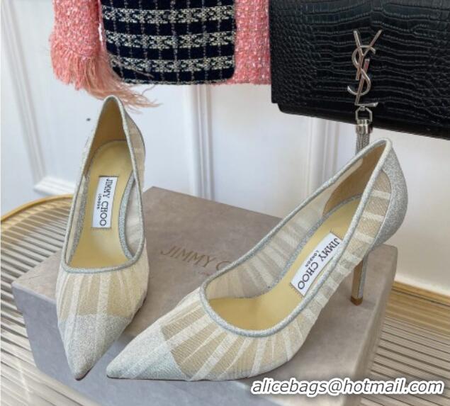 Good Quality Jimmy Choo Love Mesh and Glitter Pumps 8.5cm Silver 013018