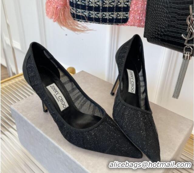 Unique Style Jimmy Choo Love Mesh and Glitter Pumps 8.5cm 013018 Black