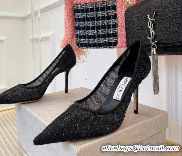 Unique Style Jimmy Choo Love Mesh and Glitter Pumps 8.5cm 013018 Black