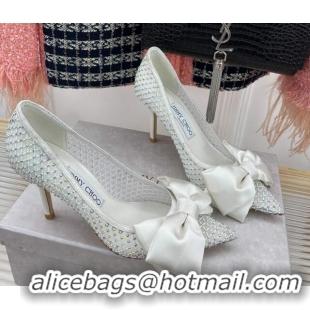 Best Product Jimmy Choo Love Pumps 8.5cm White Crystal Mesh with Bow 208105