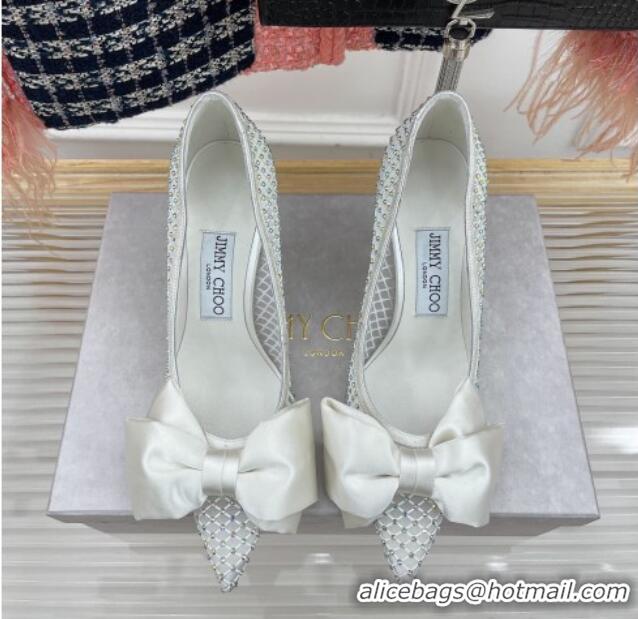 Best Product Jimmy Choo Love Pumps 8.5cm White Crystal Mesh with Bow 208105