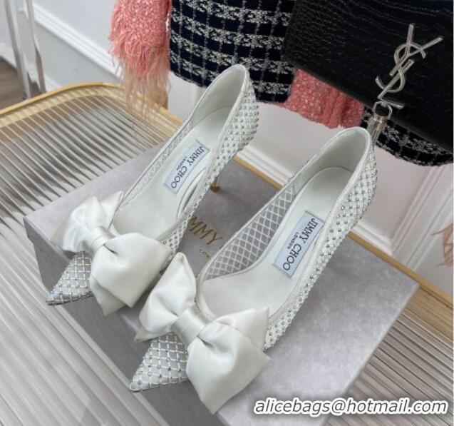 Best Product Jimmy Choo Love Pumps 8.5cm White Crystal Mesh with Bow 208105