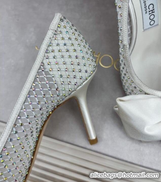 Best Product Jimmy Choo Love Pumps 8.5cm White Crystal Mesh with Bow 208105