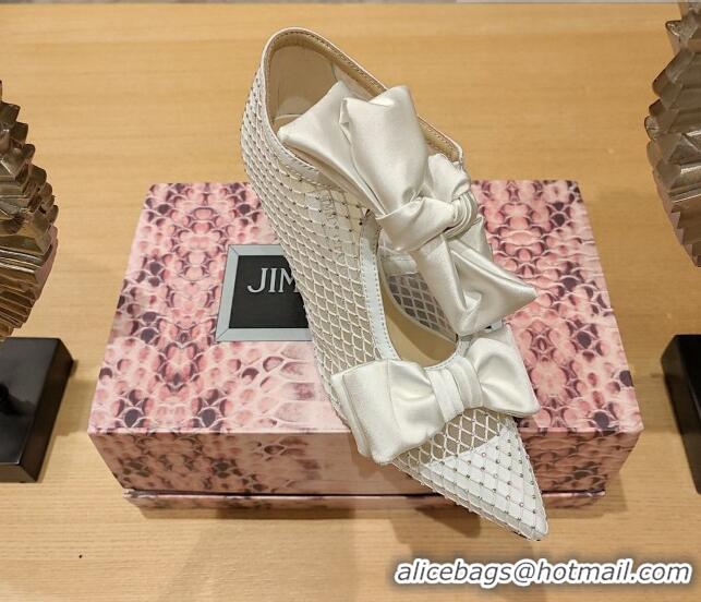 Pretty Style Jimmy Choo Flaca Ankle Boots 8.5cm in Mesh and Silk with Crystals and Bow White 022427