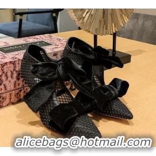 Top Grade Jimmy Choo Flaca Ankle Boots 8.5cm in Mesh with Crystals and Bow Black 022428