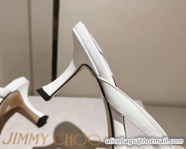 Durable Jimmy Choo Flaca Mules 6.5cm in Mesh and Silk with Crystals and Bow White 022433