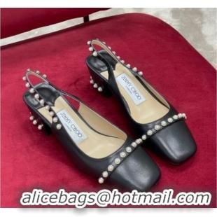 Charming Jimmy Choo Hoska Lambskin Slingback Pumps with Pearls Black 022847