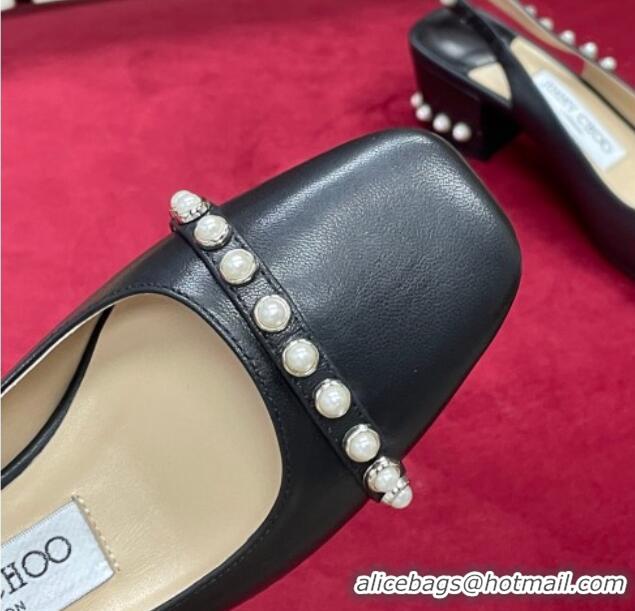 Charming Jimmy Choo Hoska Lambskin Slingback Pumps with Pearls Black 022847