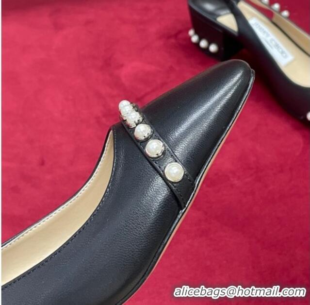 Charming Jimmy Choo Hoska Lambskin Slingback Pumps with Pearls Black 022847