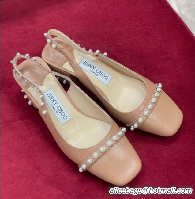 Low Price Jimmy Choo Hoska Lambskin Slingback Pumps with Pearls Pink 3022848