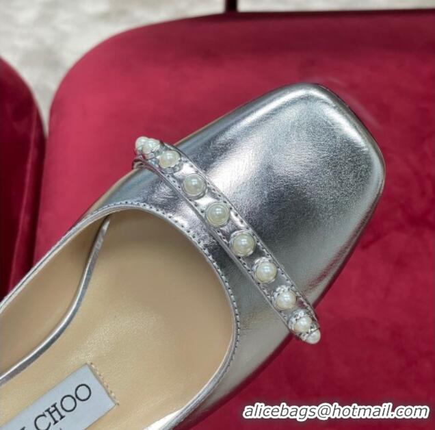 Popular Style Jimmy Choo Hoska Lambskin Slingback Pumps with Pearls Silver 022849