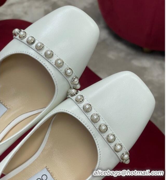 Top Design Jimmy Choo Hoska Lambskin Slingback Pumps with Pearls White 022850