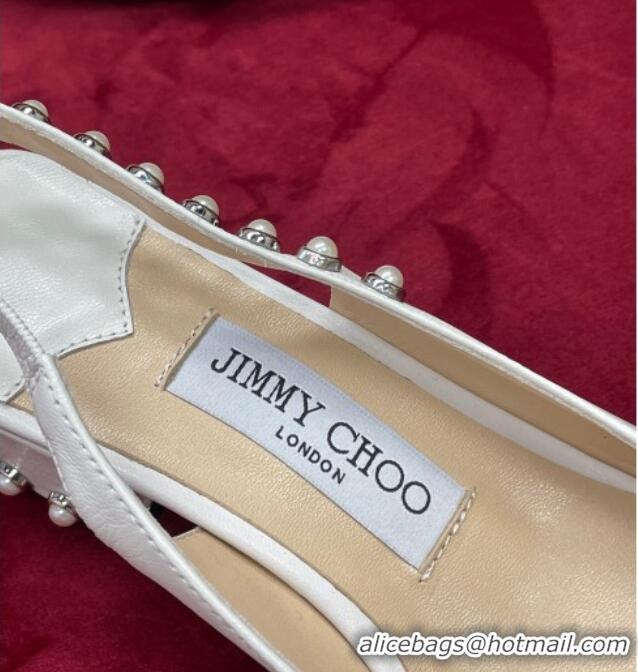 Top Design Jimmy Choo Hoska Lambskin Slingback Pumps with Pearls White 022850