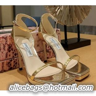 Classic Hot Jimmy Choo Alva Glazed Leather High Heel Sandals 10cm Gold 022852