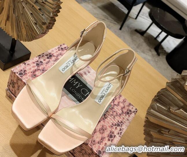 Good Quality Jimmy Choo Alva Silk High Heel Sandals 10cm Light Pink 022854