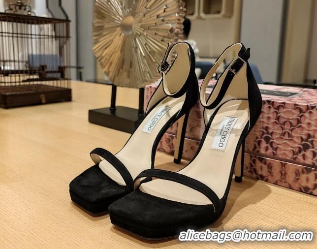 Good Looking Jimmy Choo Alva Suede High Heel Sandals 10cm Black 022855