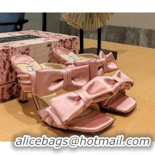 Pretty Style Jimmy Choo Flaca Silk High Heel Sandals with Double Bow 8.5cm Light Pink 022856