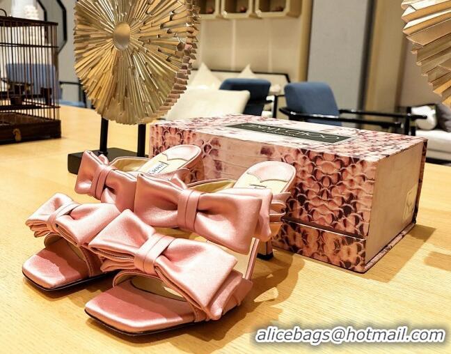 Pretty Style Jimmy Choo Flaca Silk High Heel Sandals with Double Bow 8.5cm Light Pink 022856