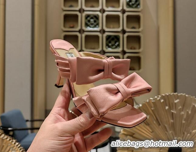 Pretty Style Jimmy Choo Flaca Silk High Heel Sandals with Double Bow 8.5cm Light Pink 022856