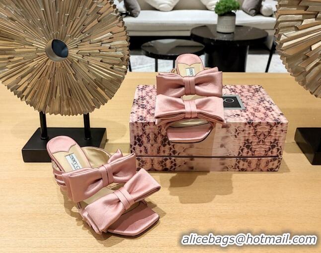 Pretty Style Jimmy Choo Flaca Silk High Heel Sandals with Double Bow 8.5cm Light Pink 022856