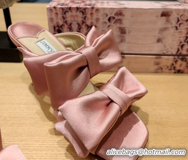 Pretty Style Jimmy Choo Flaca Silk High Heel Sandals with Double Bow 8.5cm Light Pink 022856